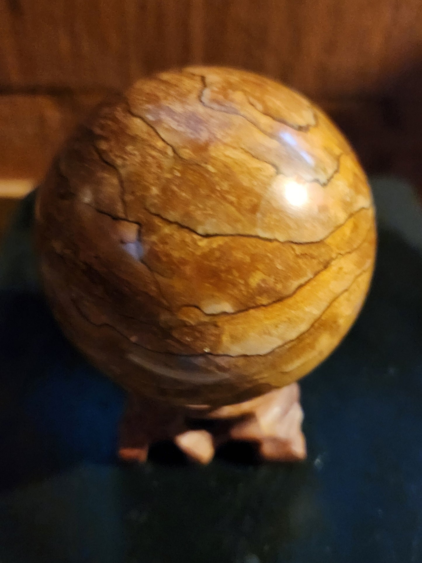 Serpeggiante Marble Sphere with Wooden Stand