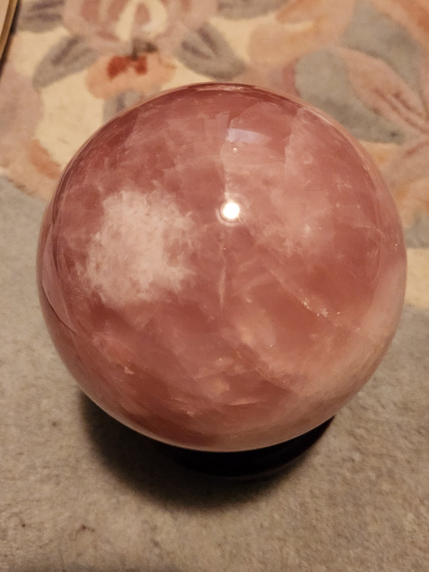 5LB Rose Quartz Sphere with Carved Wooden Stand