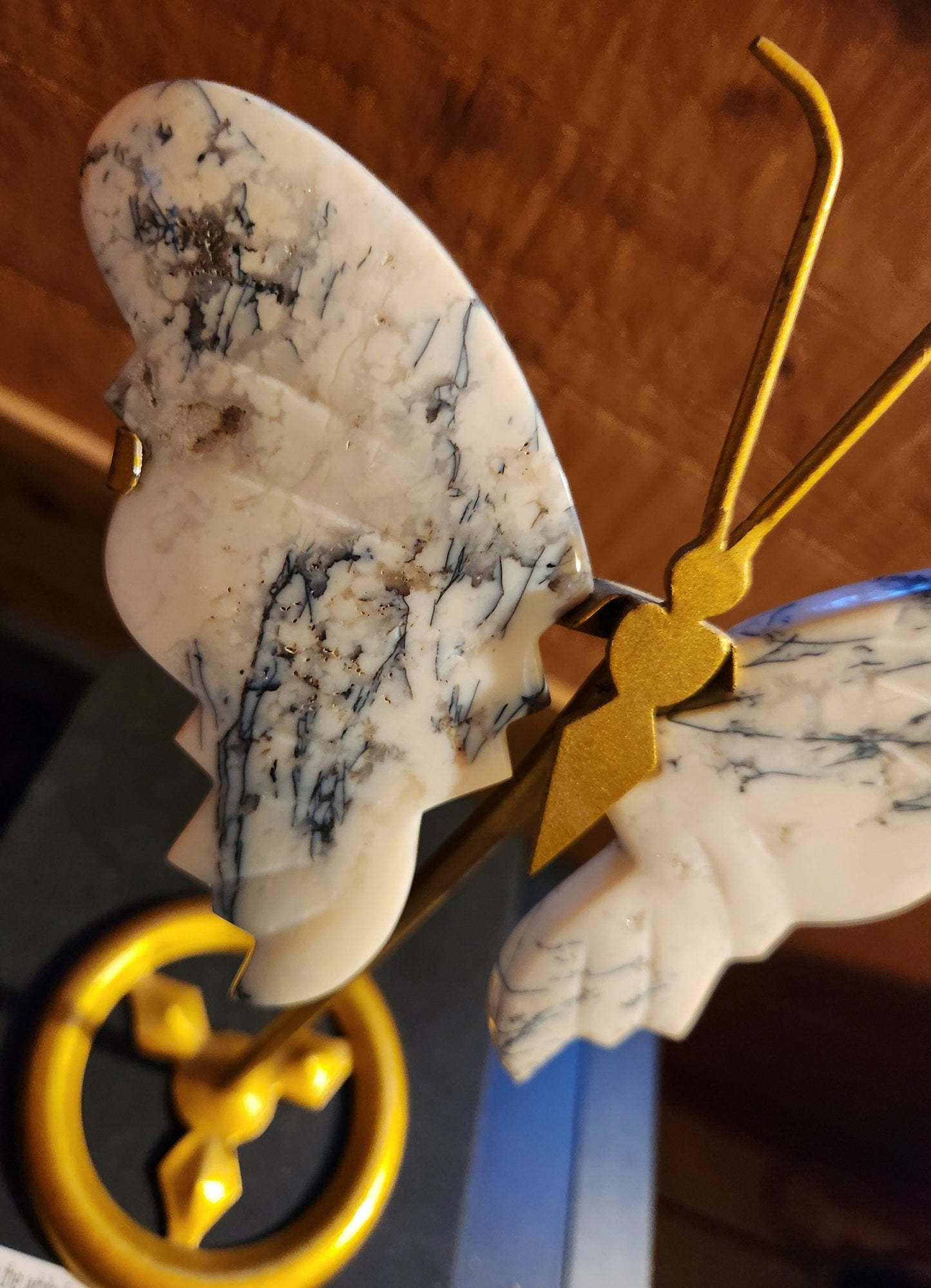Beautiful Dendritic Agate Butterfly Wings with Stand