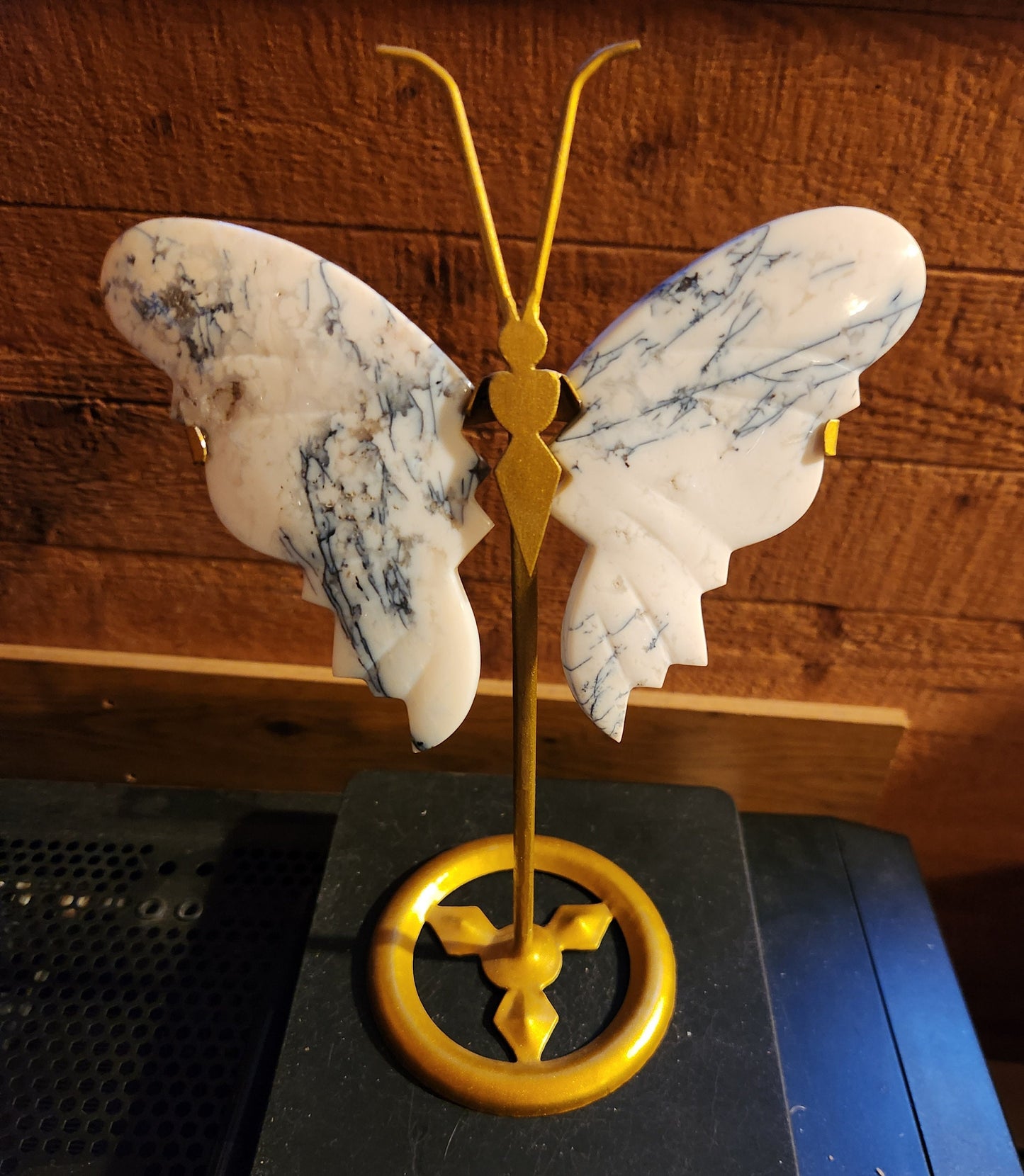Beautiful Dendritic Agate Butterfly Wings with Stand