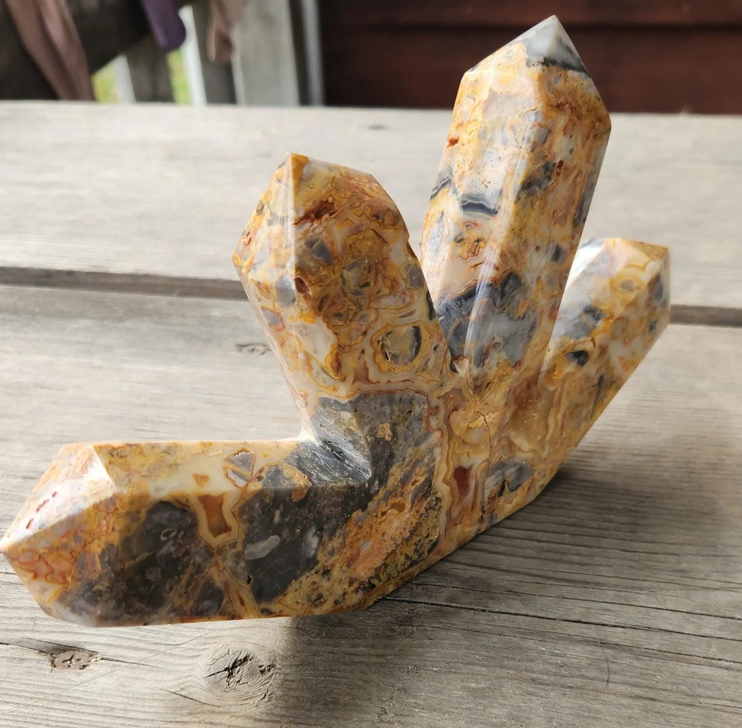 Large Quadruple Crazy Agate Tower, 8.5 " Wide and 5.5" Tall, 2LB, Kaleidoscope of Colors Patterns, Not Crazy Lace Agate Etsy