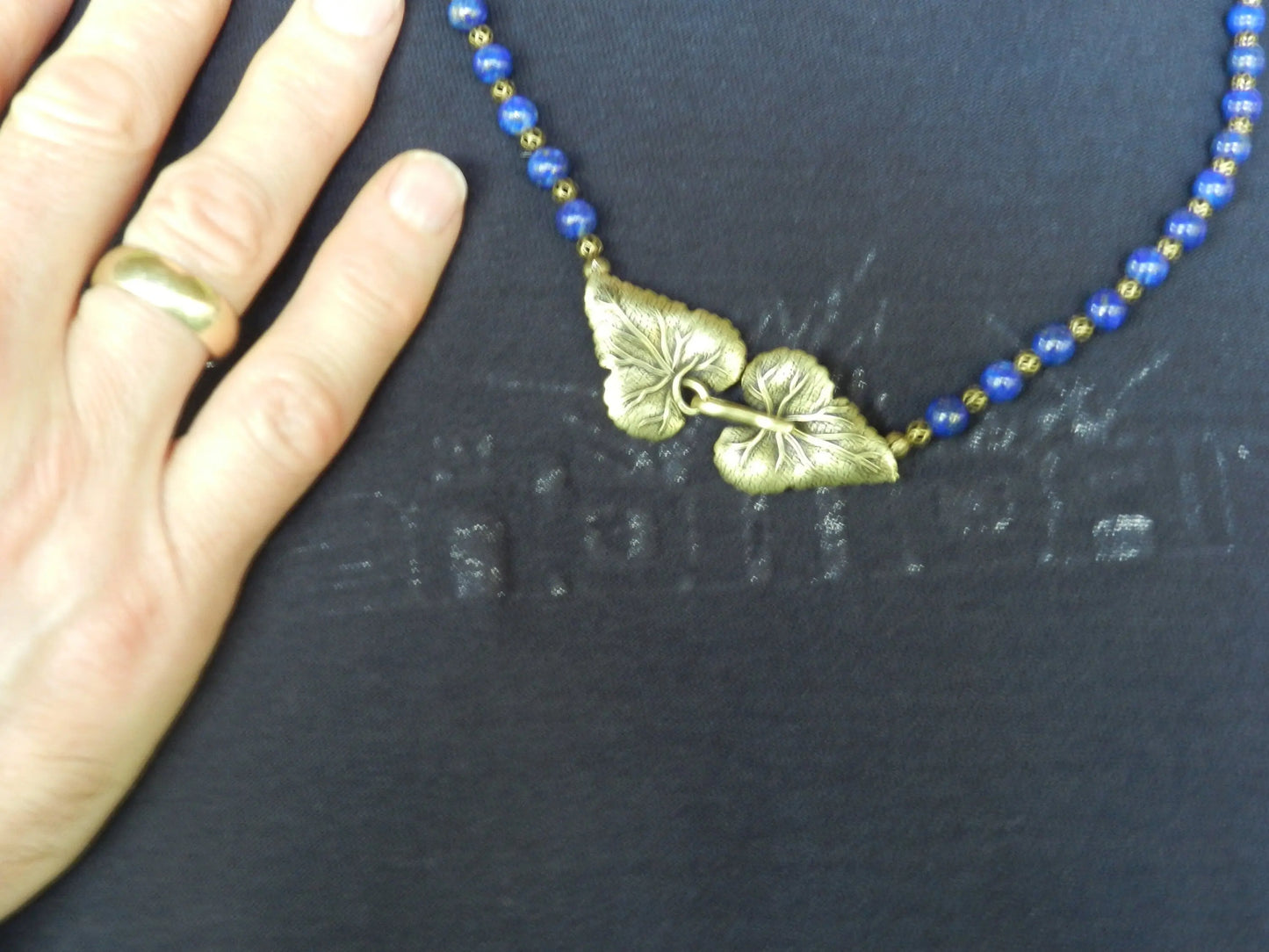Lapis Lazuli Necklace 26", Rare Lapis Lazuli Gemstone Necklace, Gem Grade Lapis, Long Necklace with Brass and Tassle, Leaf Clasp Etsy