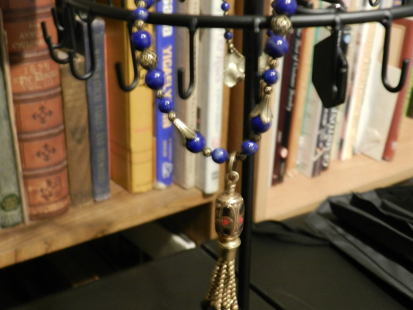 Lapis Lazuli Necklace 26", Rare Lapis Lazuli Gemstone Necklace, Gem Grade Lapis, Long Necklace with Brass and Tassle, Leaf Clasp Etsy