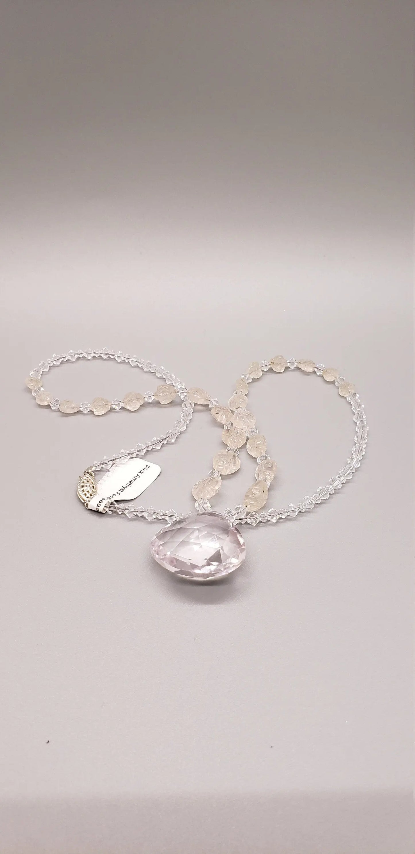 Pale Pink Amethyst and Morganite Necklace with Swarovski Accents, Sterling Silver Filigree Clasp, Morganite Beads, Pink Amethyst Pendant Etsy