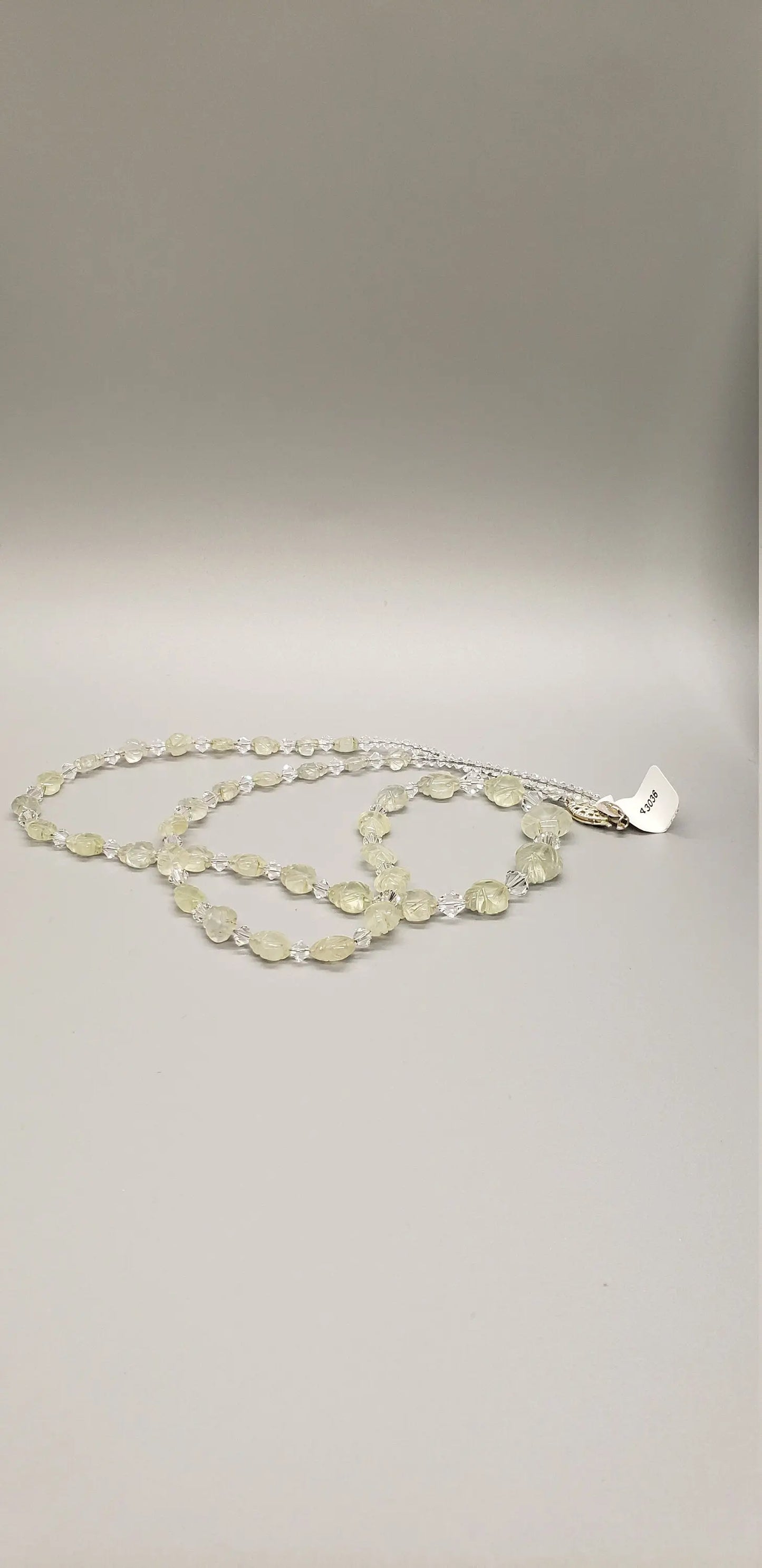 Prehnite floral carved beaded necklace with Swarovski crystal accents Etsy