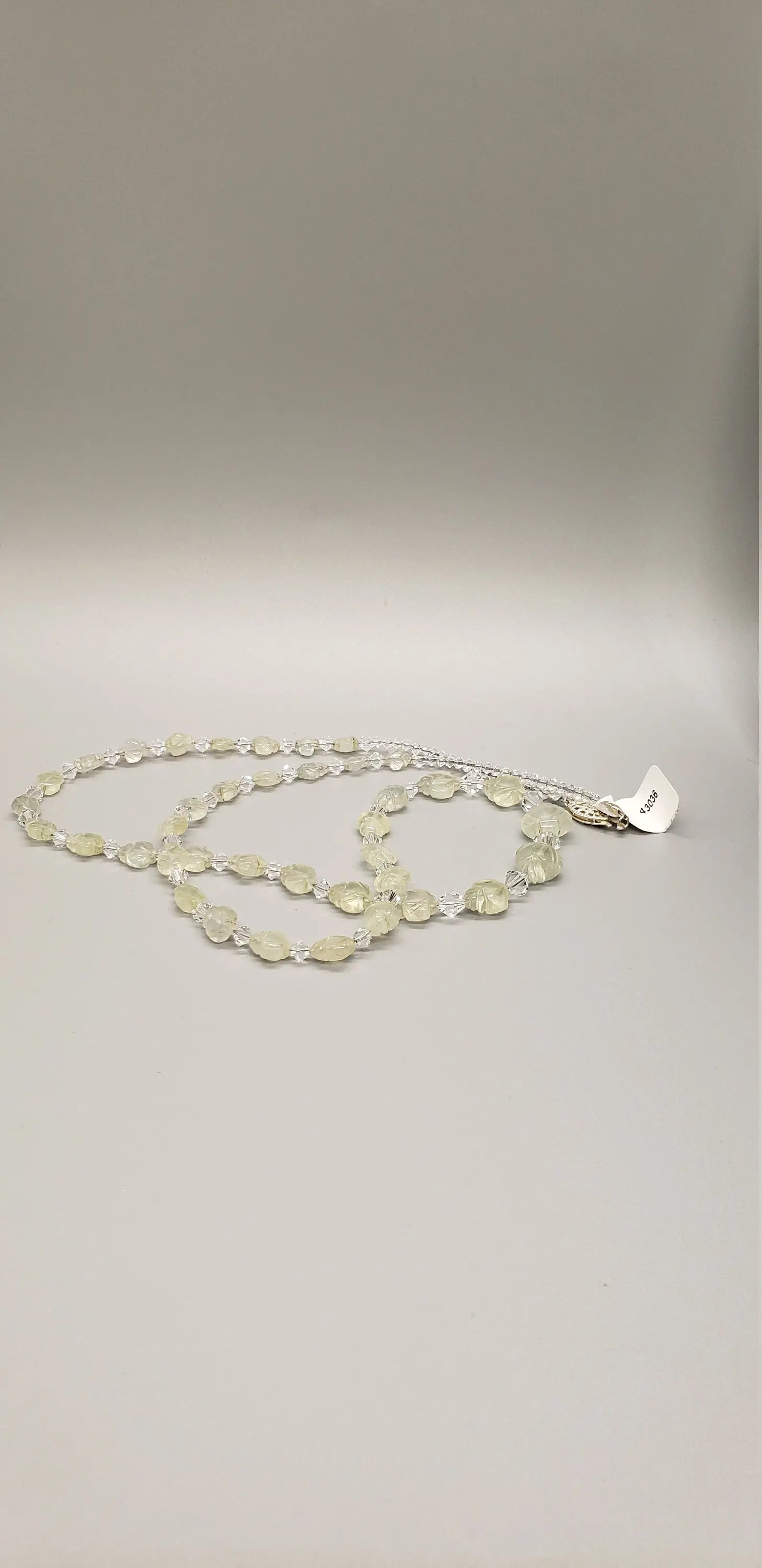 Prehnite floral carved beaded necklace with Swarovski crystal accents Etsy