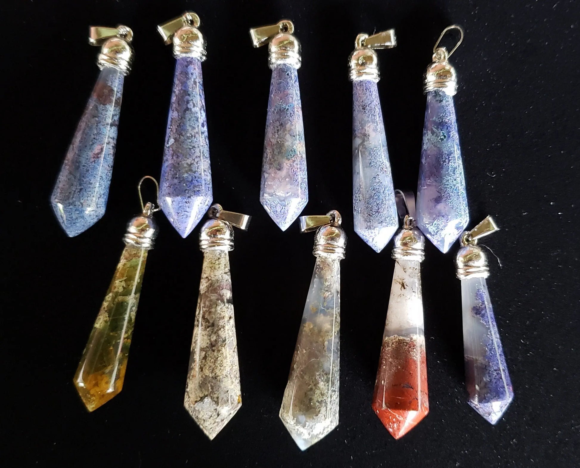 Carved crystal amulet, agate and garden quartz, silver plated bail, protection stone Etsy
