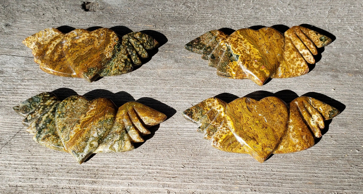 Winged Heart Ocean Jasper Carvings, Crystal Hearts, Ocean, Jasper, Crystal Shop, Rare, Spiritual Shop Crystal Gifts Home Decoration Etsy