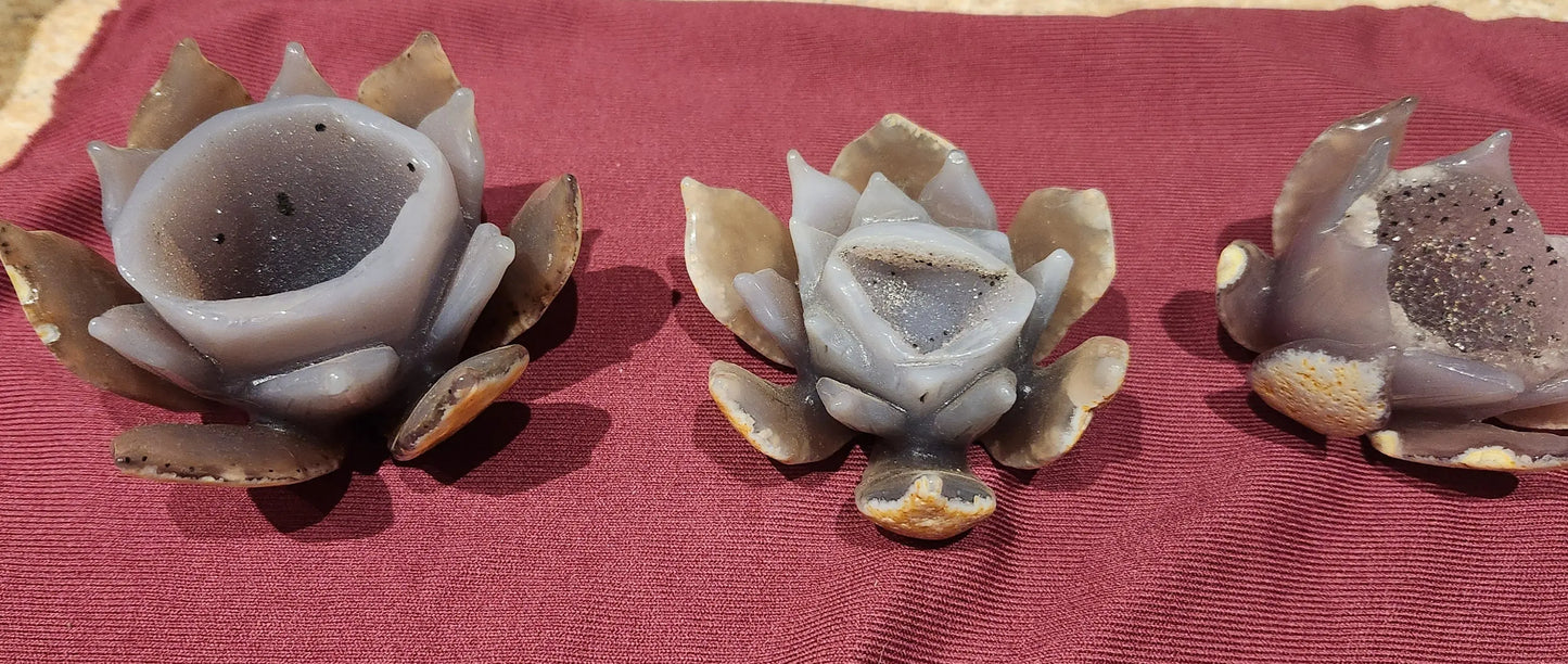 Large Druzy Agate Lotus Flowers Etsy
