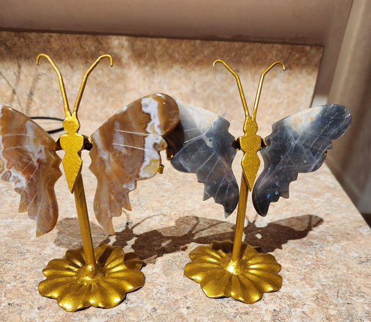 Small Carved Butterfly's Wings with Custom Stand, Butterfly Gift, Carved Crystal Butterfly, Gold Stand Etsy