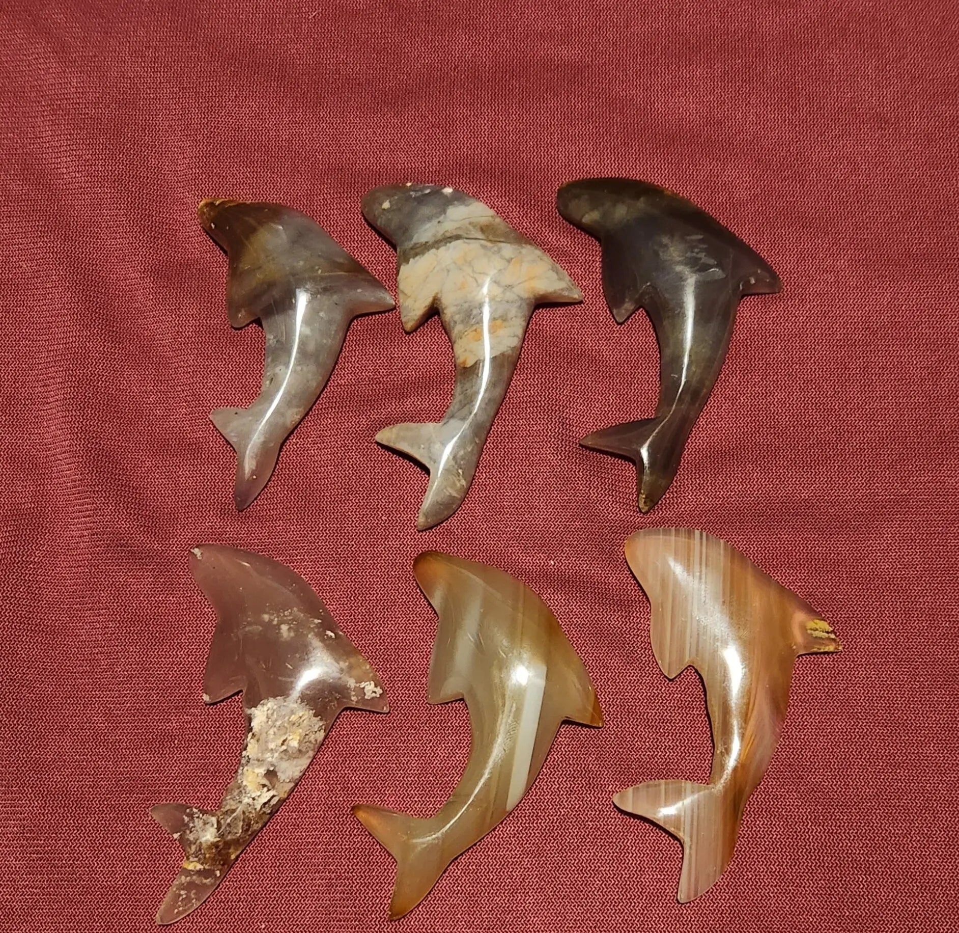 Carnelian and Chalcedony  Dolphins, Deep Seas Creatures,Carved Crystal Dolphins, Beautiful Carved Marine Mammals, Ocean Decor Etsy