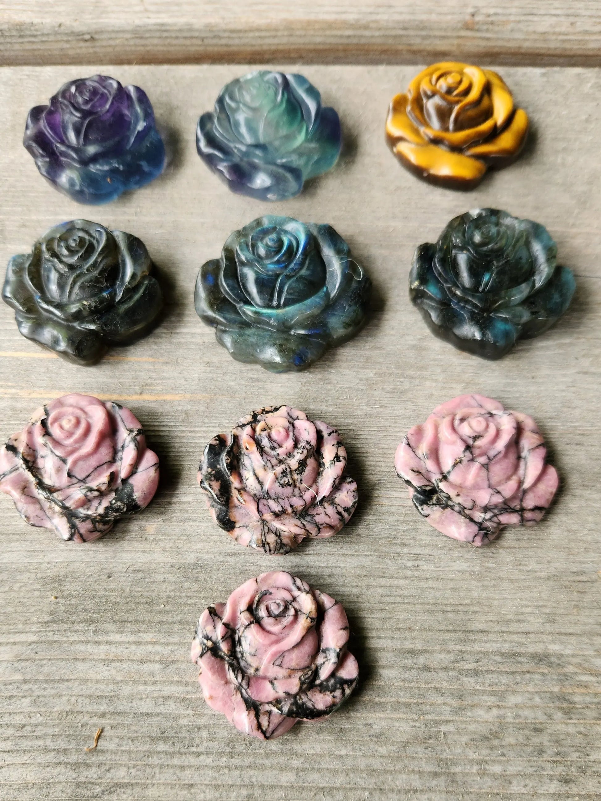 Carved Crystal Roses, Tiger Eye ,Labradorite, Fluorite, Rhodonite ,Rose Quartz, Sunstone, Lepidolite Etsy