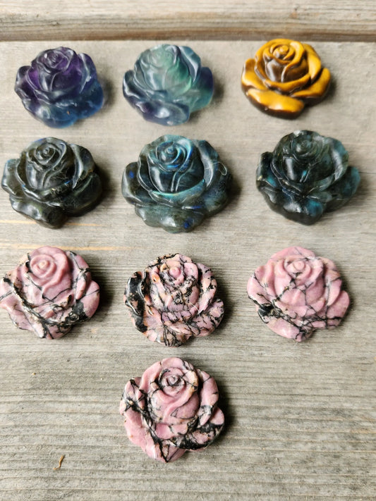 Carved Crystal Roses, Tiger Eye ,Labradorite, Fluorite, Rhodonite ,Rose Quartz, Sunstone, Lepidolite Etsy
