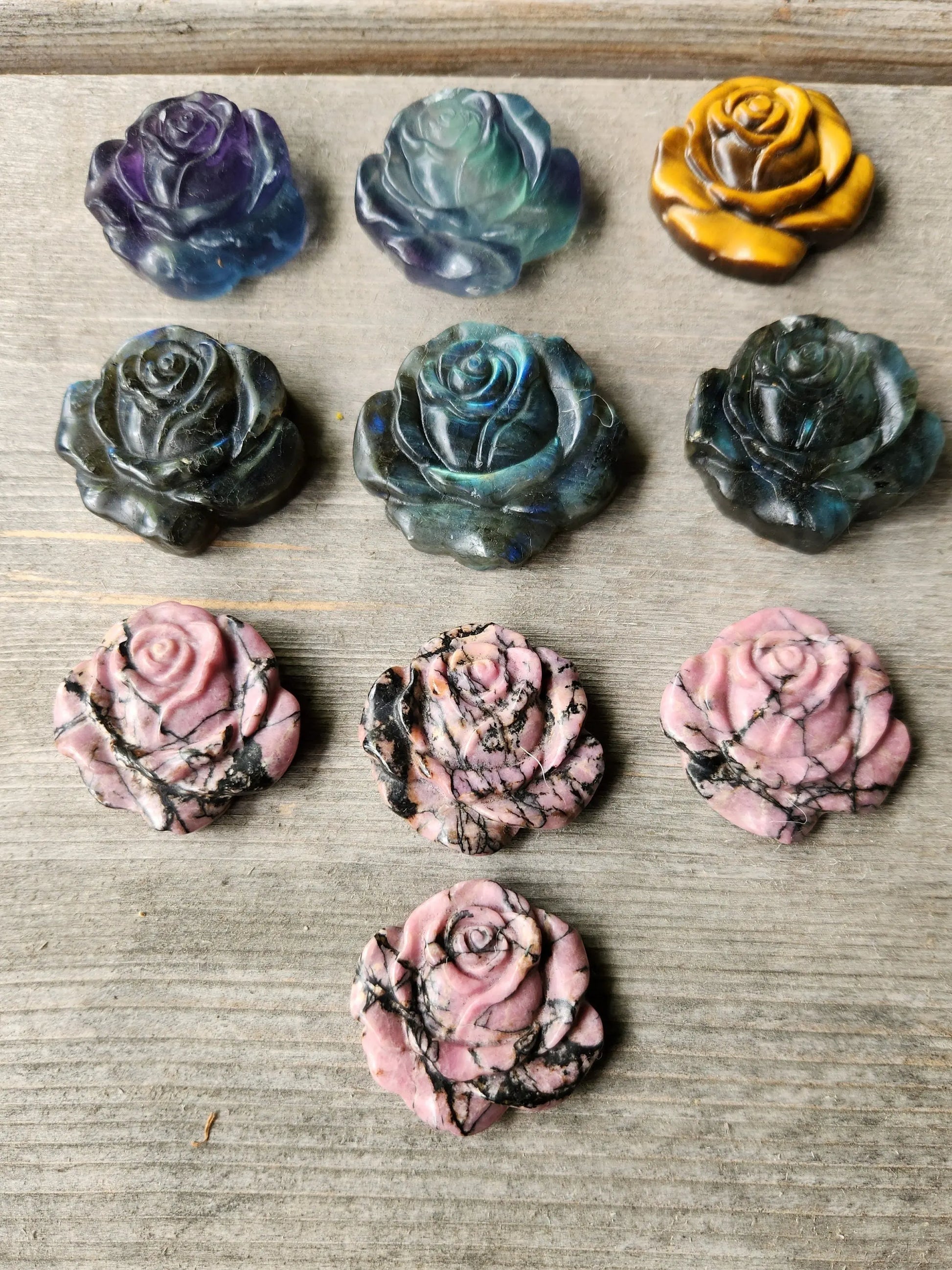 Carved Crystal Roses, Tiger Eye ,Labradorite, Fluorite, Rhodonite ,Rose Quartz, Sunstone, Lepidolite Etsy