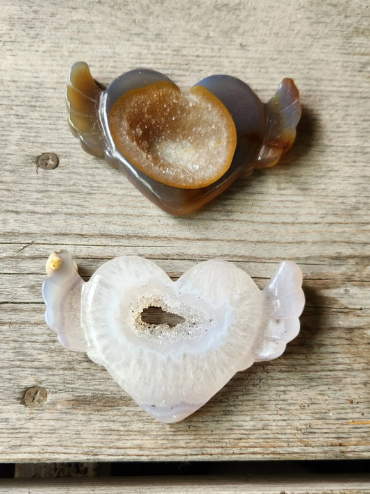 Druzy Agate Hearts with wings Etsy