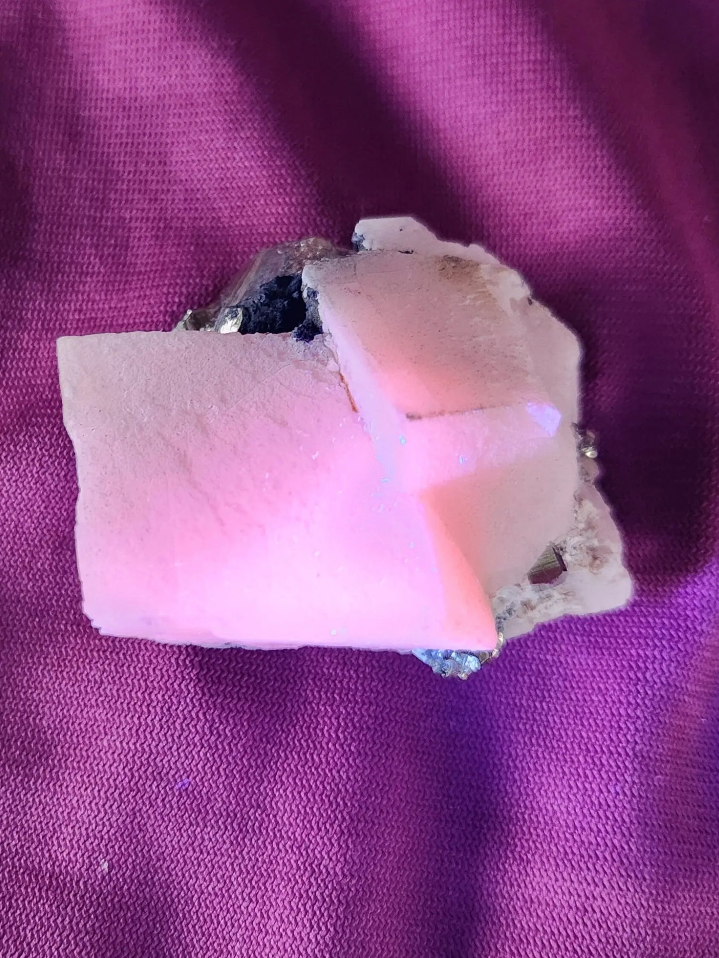 Rare Raw Pink Calcite and Pyrite with Hematite and Specularite UV Reactive Etsy