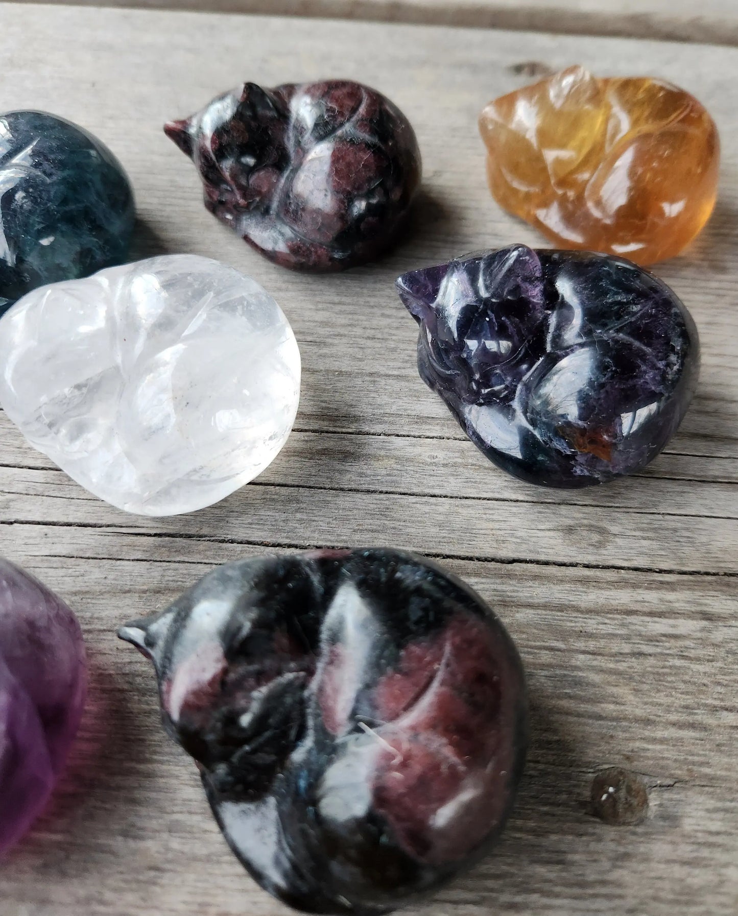 Carved Crystal Kittens, Sleeping Gemstone Cats Natural Fluorite, Ruby Zoisite, Quartz, Obsidian Healing Energy Etsy