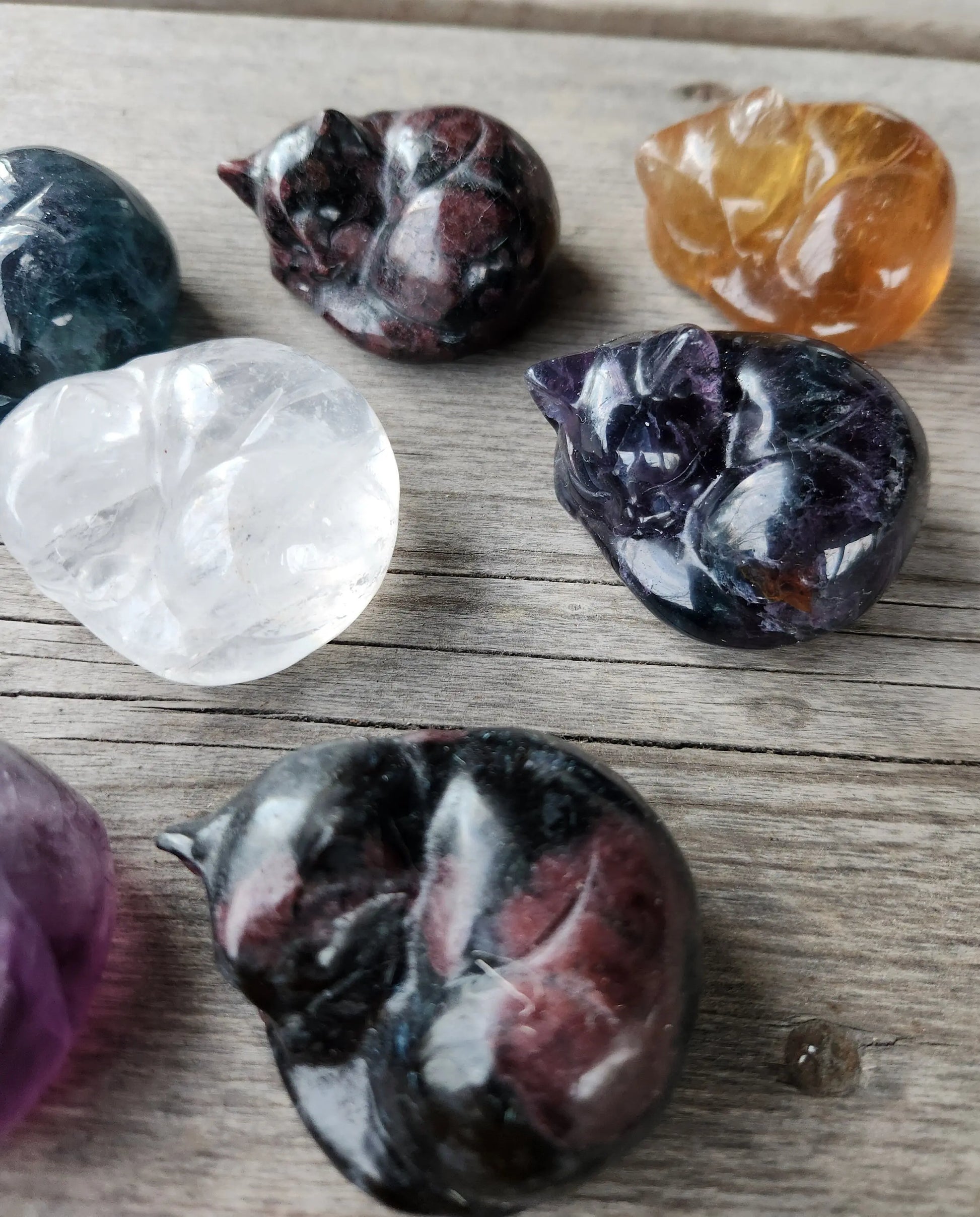 Carved Crystal Kittens, Sleeping Gemstone Cats Natural Fluorite, Ruby Zoisite, Quartz, Obsidian Healing Energy Etsy