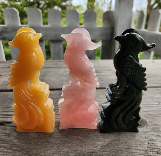 Carved Crystal Phoenix Birds, 5.5" Phoenix, Calcite Phoenix, Jadeite Phoenix, Rose Quartz, Labradorite, Clear Quartz Phoenix Etsy