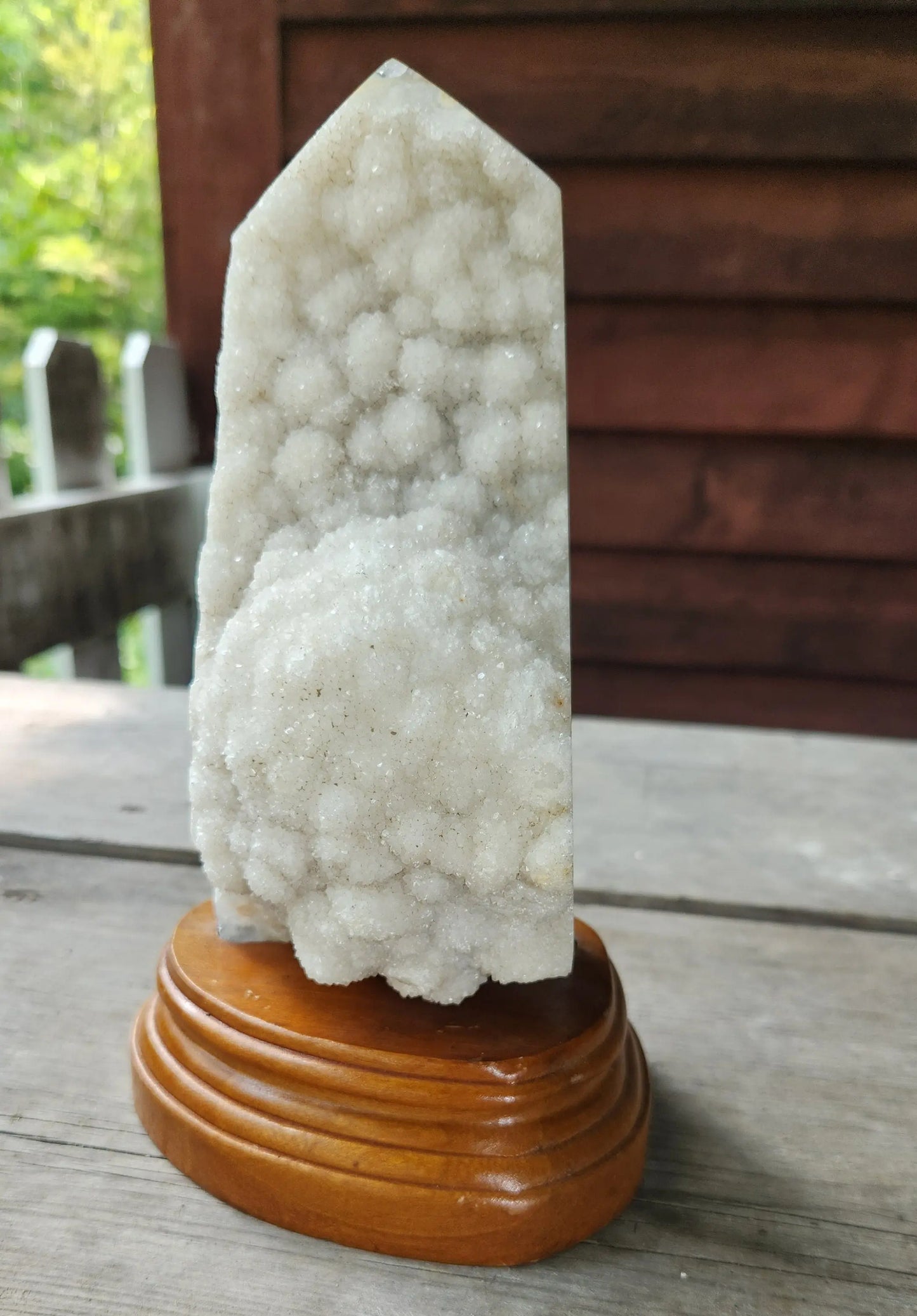 Druzy Agate Crystal Tower, Carved Wooden stand Etsy