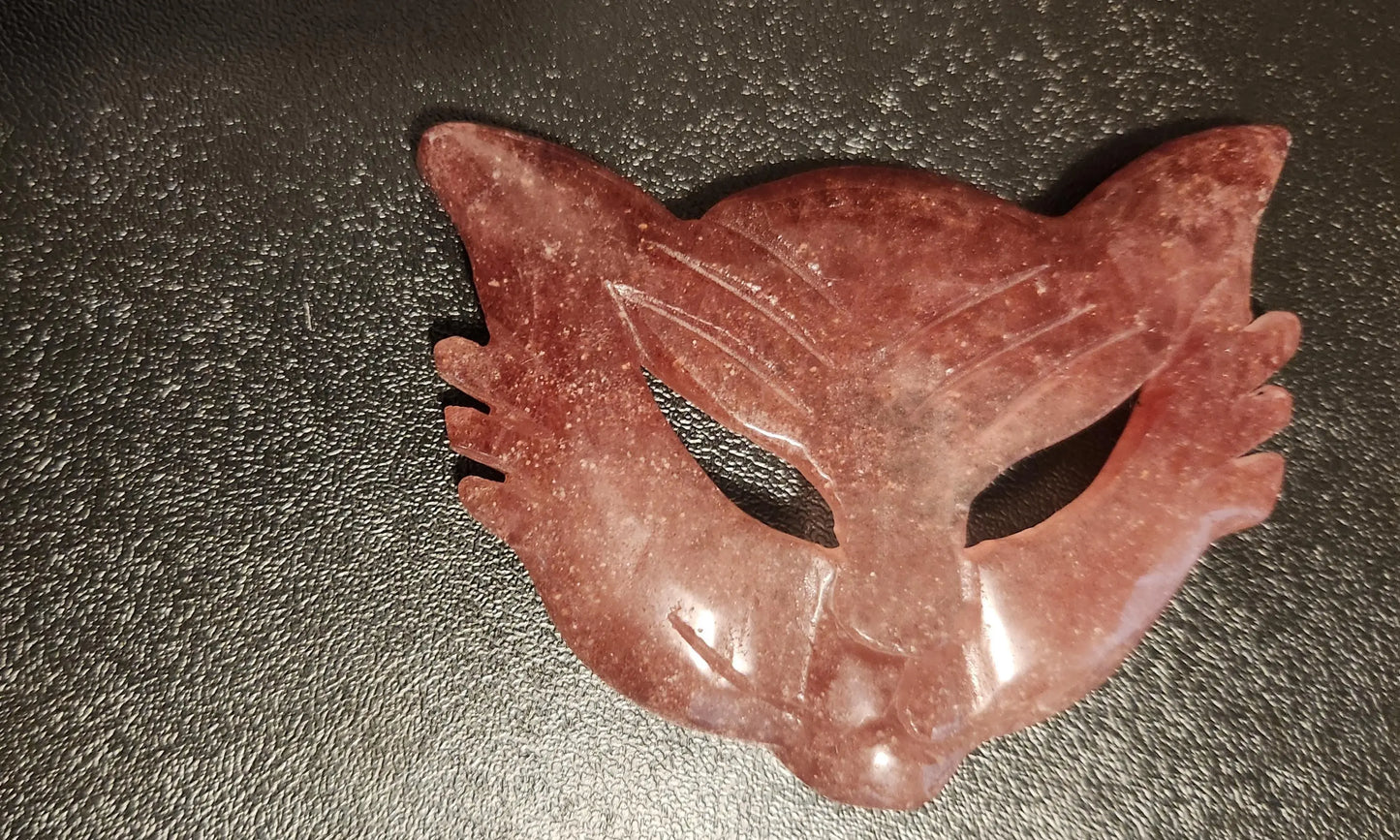 Crystal Carved Therian Cat Mask, African Bloodstone, Strawberry Quartz & Fluorite Etsy