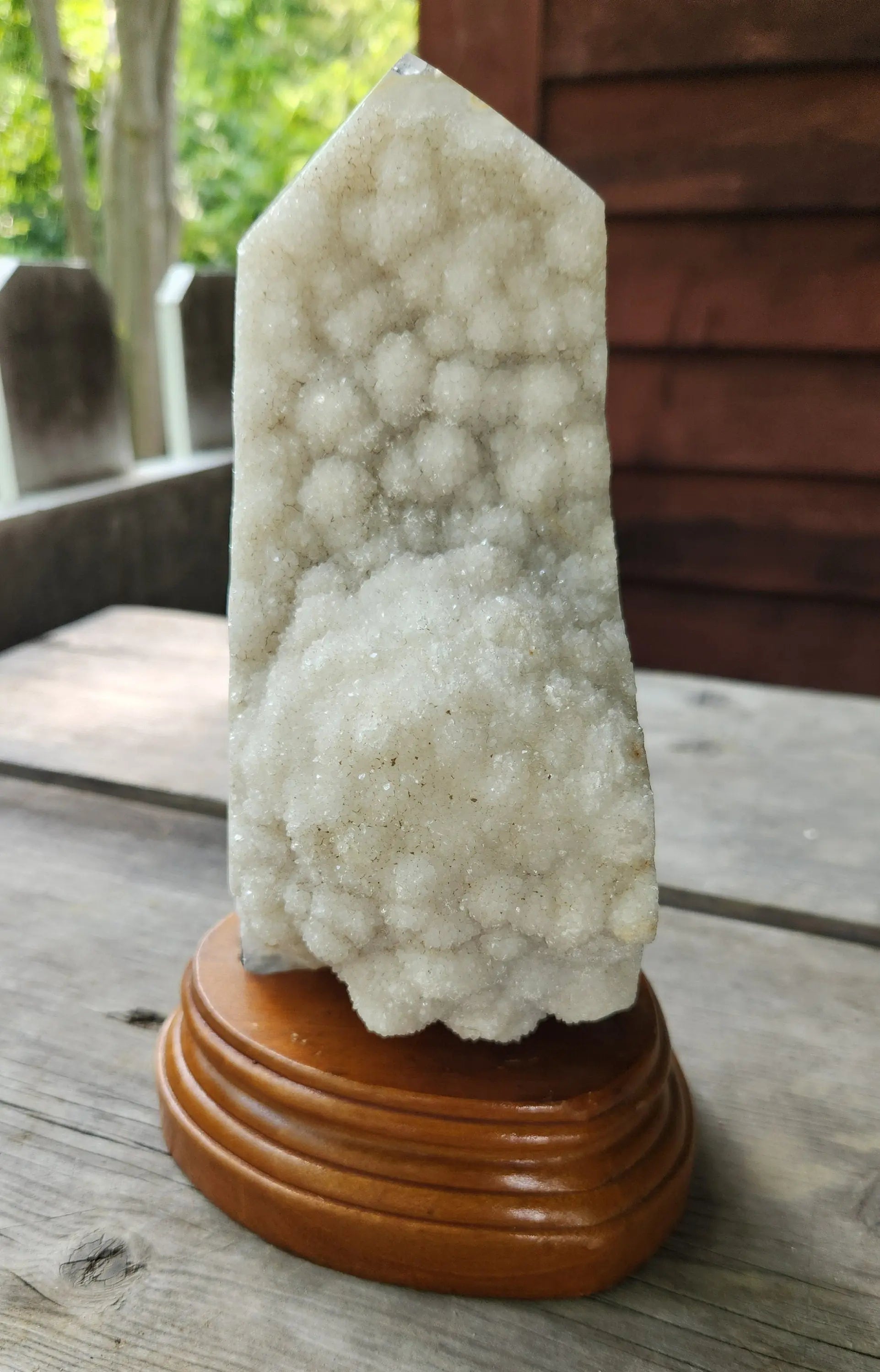 Druzy Agate Crystal Tower, Carved Wooden stand Etsy