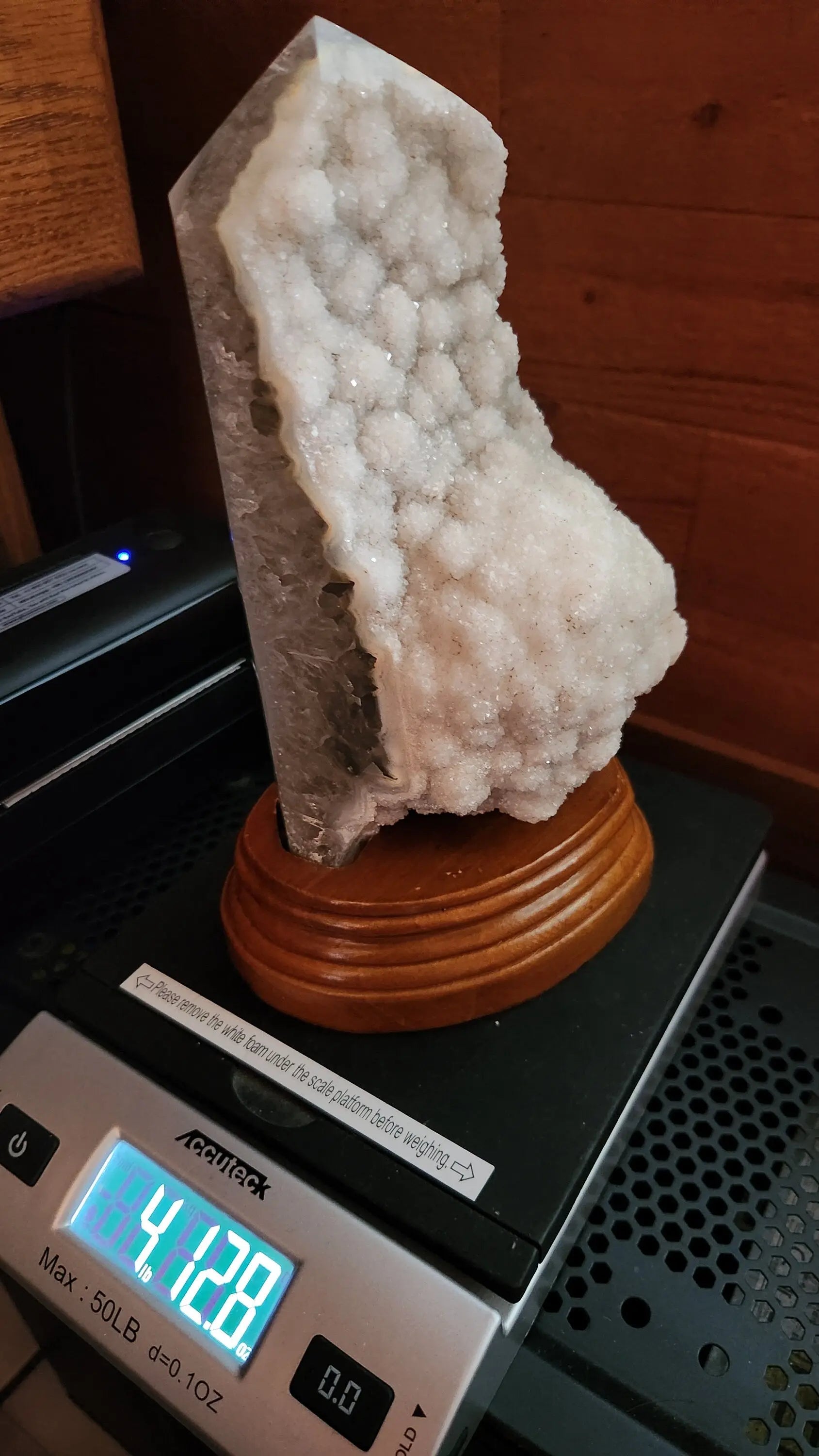 Druzy Agate Crystal Tower, Carved Wooden stand Etsy