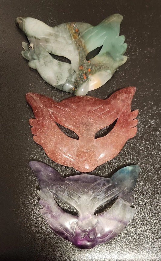 Crystal Carved Therian Cat Mask, African Bloodstone, Strawberry Quartz & Fluorite Etsy