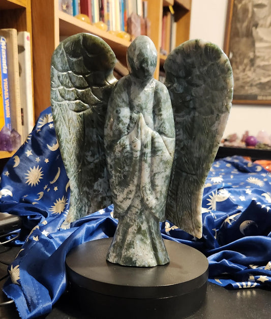 Large Moss Agate Christmas Angel Sculpture, 8" Tall Crystal Angel with Wings, Natural Stone Angel Decor Etsy