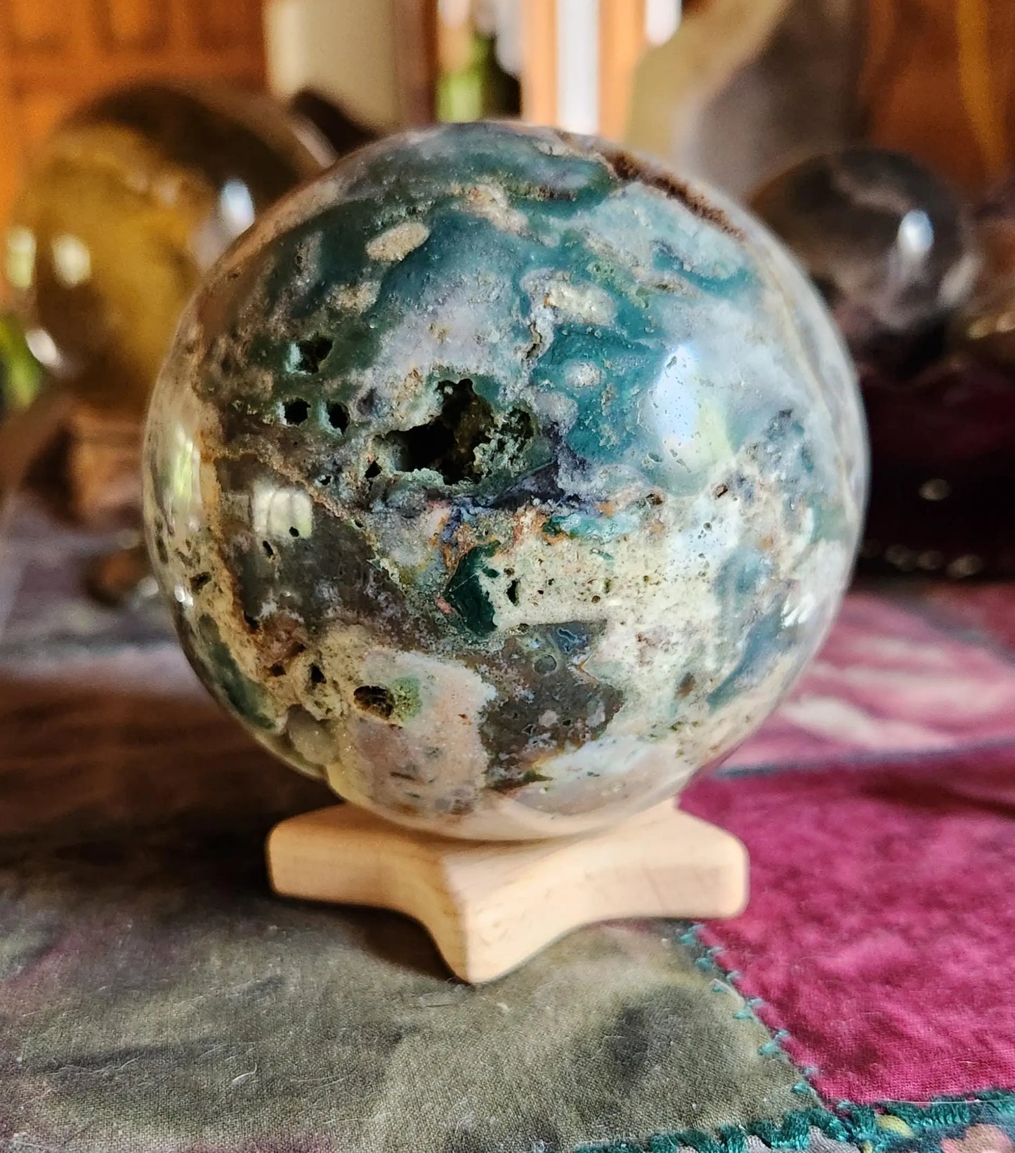 Large Ocean Jasper Druzy Crystal Sphere, Metaphysical home decor, Mindfulness gift Etsy