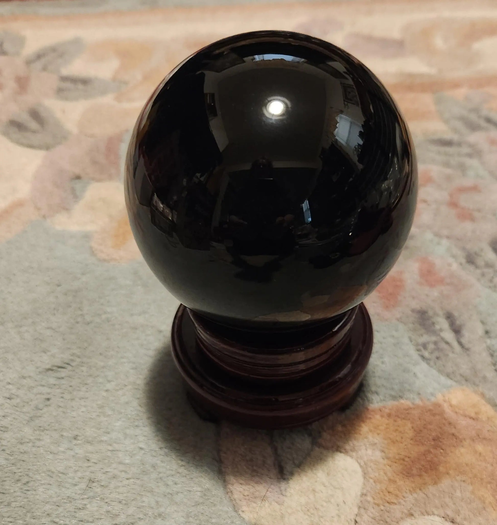 Large Obsidian Sphere with Wood Stand, Black Volcanic Glass Orb, Healing Crystal Decor, 3.7" Diameter, 2LBS 7.3OZ, Home Altar Etsy