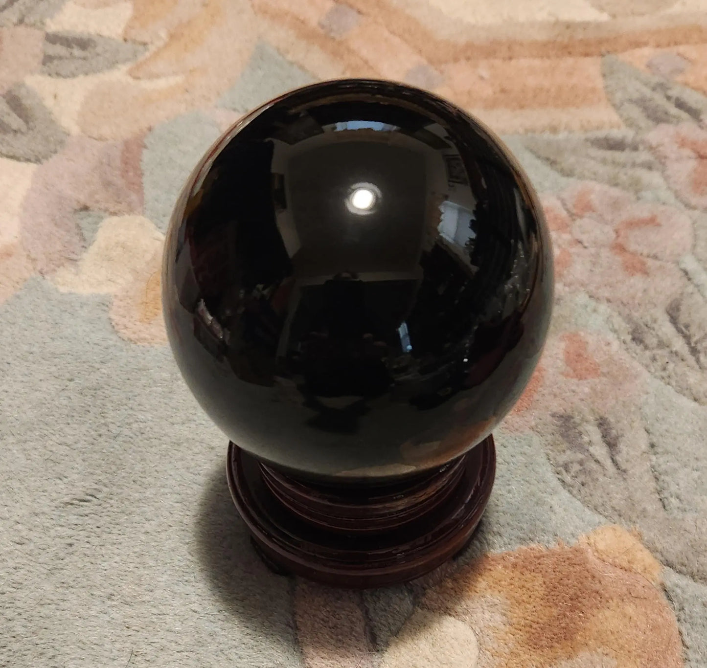 Large Obsidian Sphere with Wood Stand, Black Volcanic Glass Orb, Healing Crystal Decor, 3.7" Diameter, 2LBS 7.3OZ, Home Altar Etsy