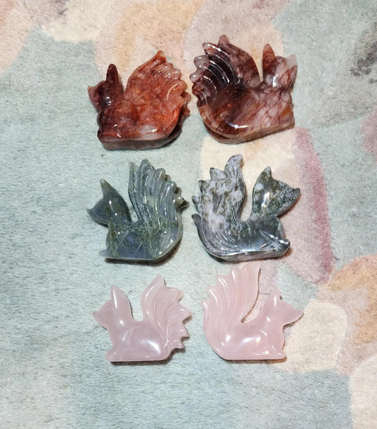 9 Tailed Fox Crystal Carving  Moss Agate, Fire Quartz, Rose Quartz  Mystical Spirit Animal Figurine Etsy