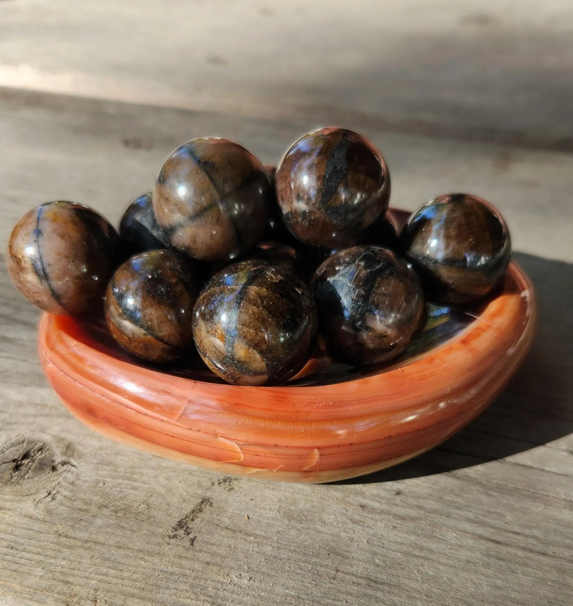 Tiny Staurolite Sphere with Carved Wooden Stand, Fairy Cross, Good Luck Crystal, , Chiastolite Etsy