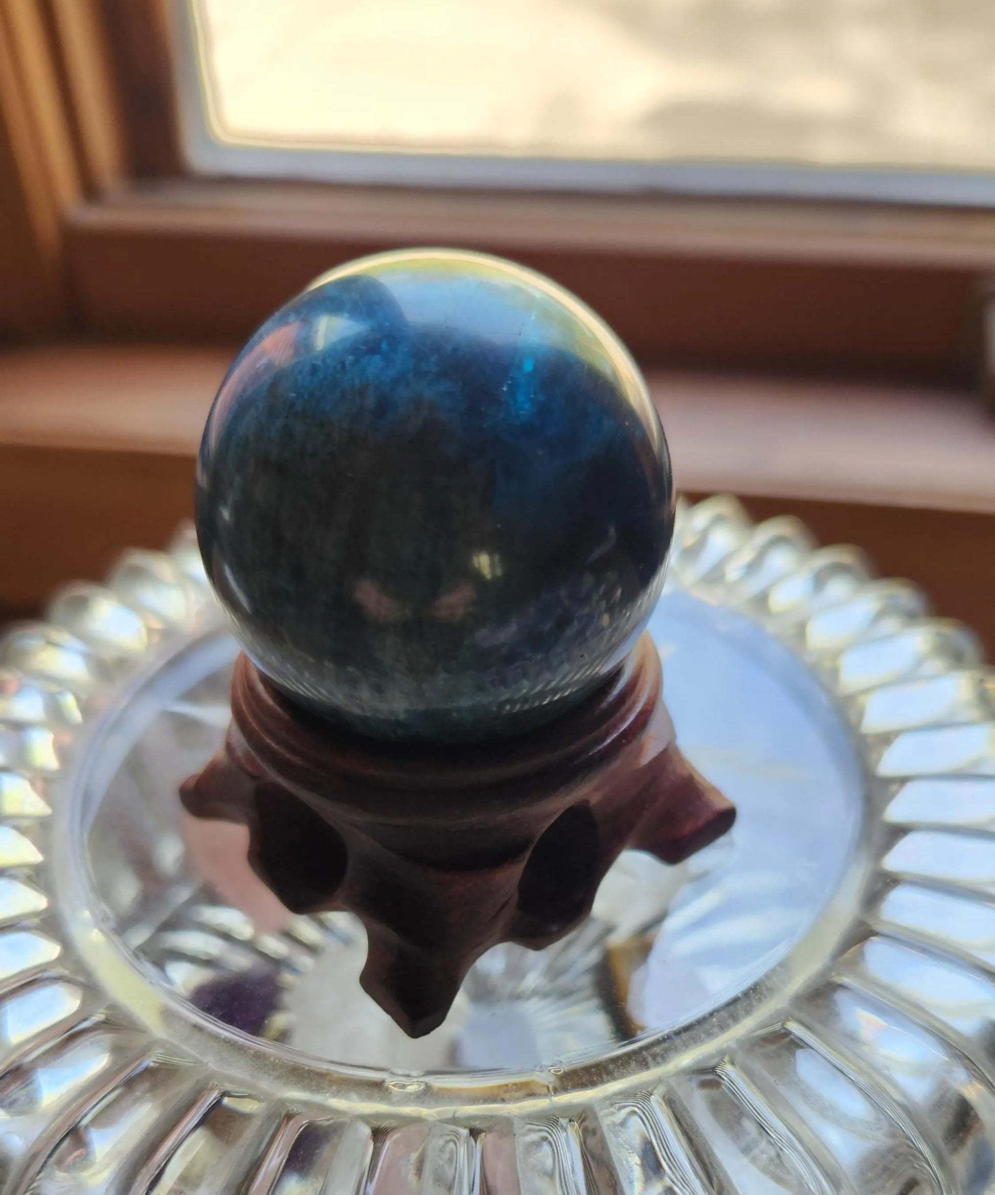 Carved Crystal Apatite Sphere,Blue Orb ,Wooden Stand,Clarity stone Etsy