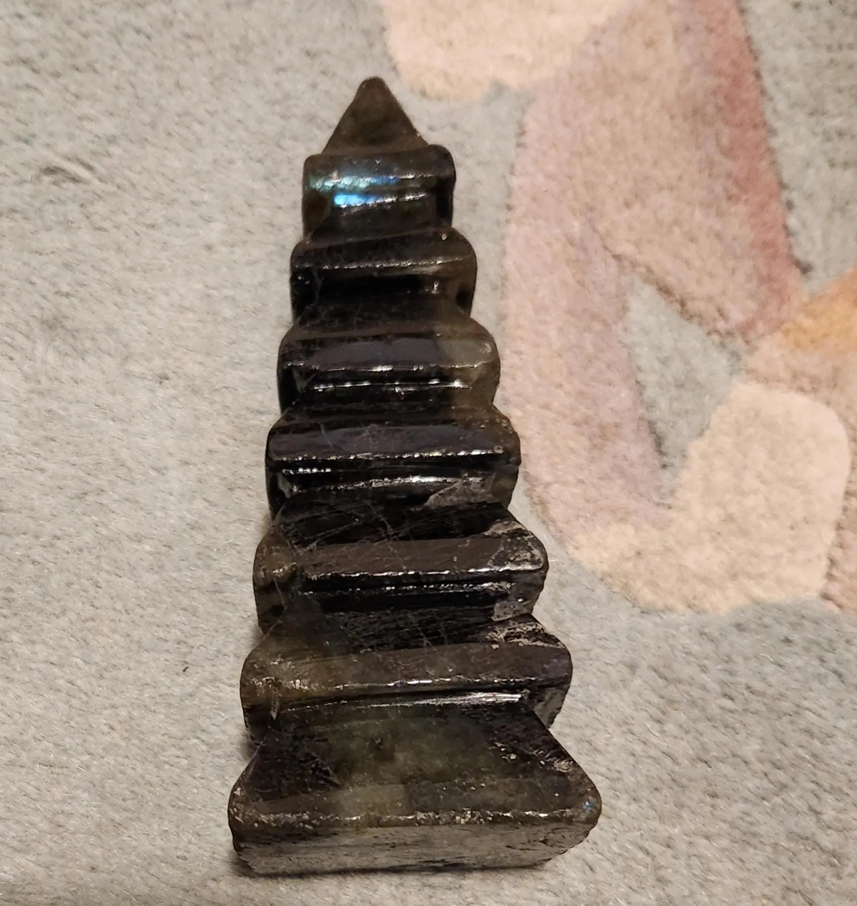 Labradorite Tower Wenchang Tower, Stepped Tower,  Feng Shui Enhancer, Good Luck, 5.4 " x 2" and 14.9OZ, Temple of Knowledge Etsy