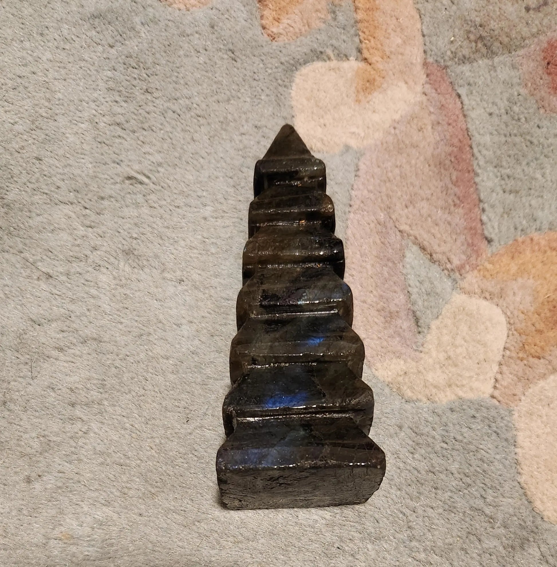 Labradorite Tower Wenchang Tower, Stepped Tower,  Feng Shui Enhancer, Good Luck, 5.4 " x 2" and 14.9OZ, Temple of Knowledge Etsy