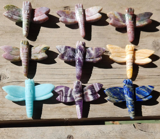New Carved Crystal Dragonflies, Caribbean Calcite, Yellow Calcite Dragonfly, Rare Caribbean Calcite, Ocean Jasper, Beautiful Dream Amethyst Etsy
