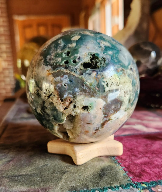 Large Ocean Jasper Druzy Crystal Sphere, Metaphysical home decor, Mindfulness gift Etsy