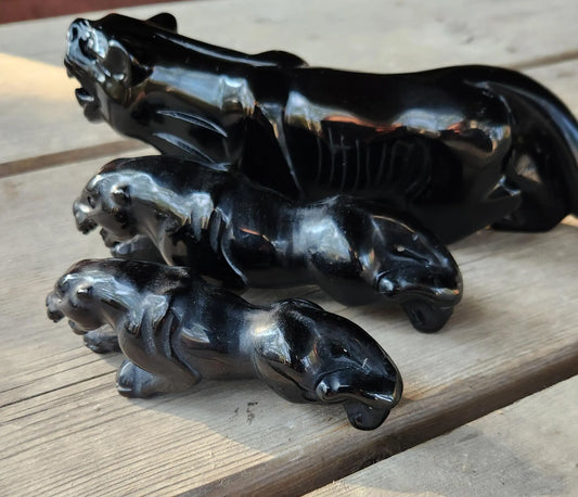 Carved Black Obsidian Panther Statue, Big Cat Gift, Crystal Crouched Panther, Obsidian Sculpture Etsy