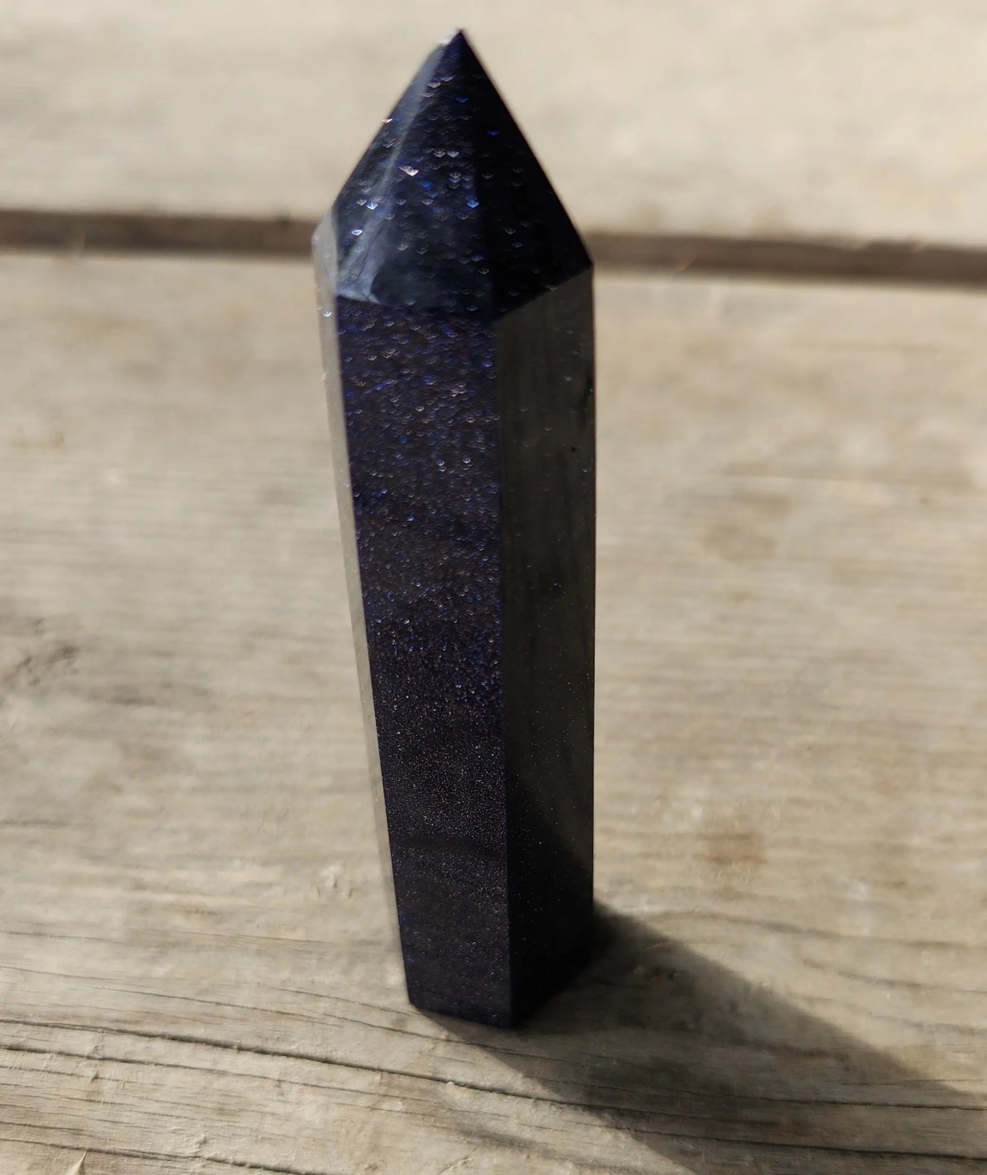 Blue Goldstone Tower, Blue Sparkled Tower, 3.7" Tall, Healing Properties, Contains Tiny Pieces of Quartz Crystal Etsy