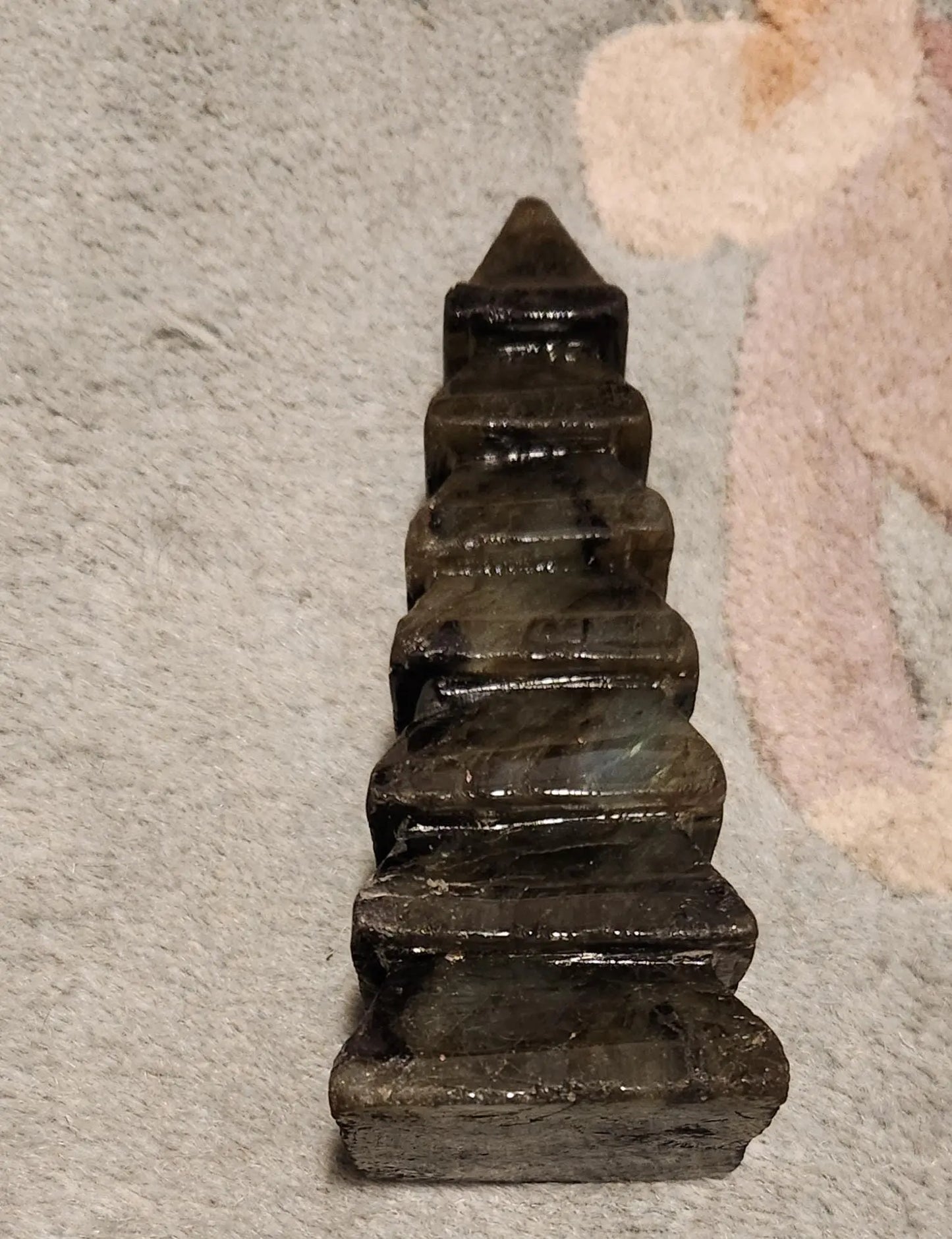 Labradorite Tower Wenchang Tower, Stepped Tower,  Feng Shui Enhancer, Good Luck, 5.4 " x 2" and 14.9OZ, Temple of Knowledge Etsy