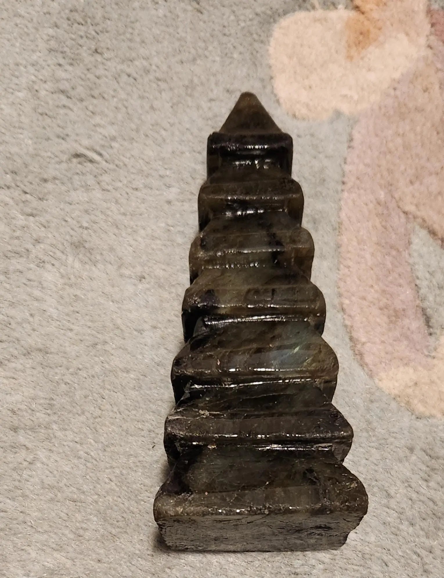 Labradorite Tower Wenchang Tower, Stepped Tower,  Feng Shui Enhancer, Good Luck, 5.4 " x 2" and 14.9OZ, Temple of Knowledge Etsy