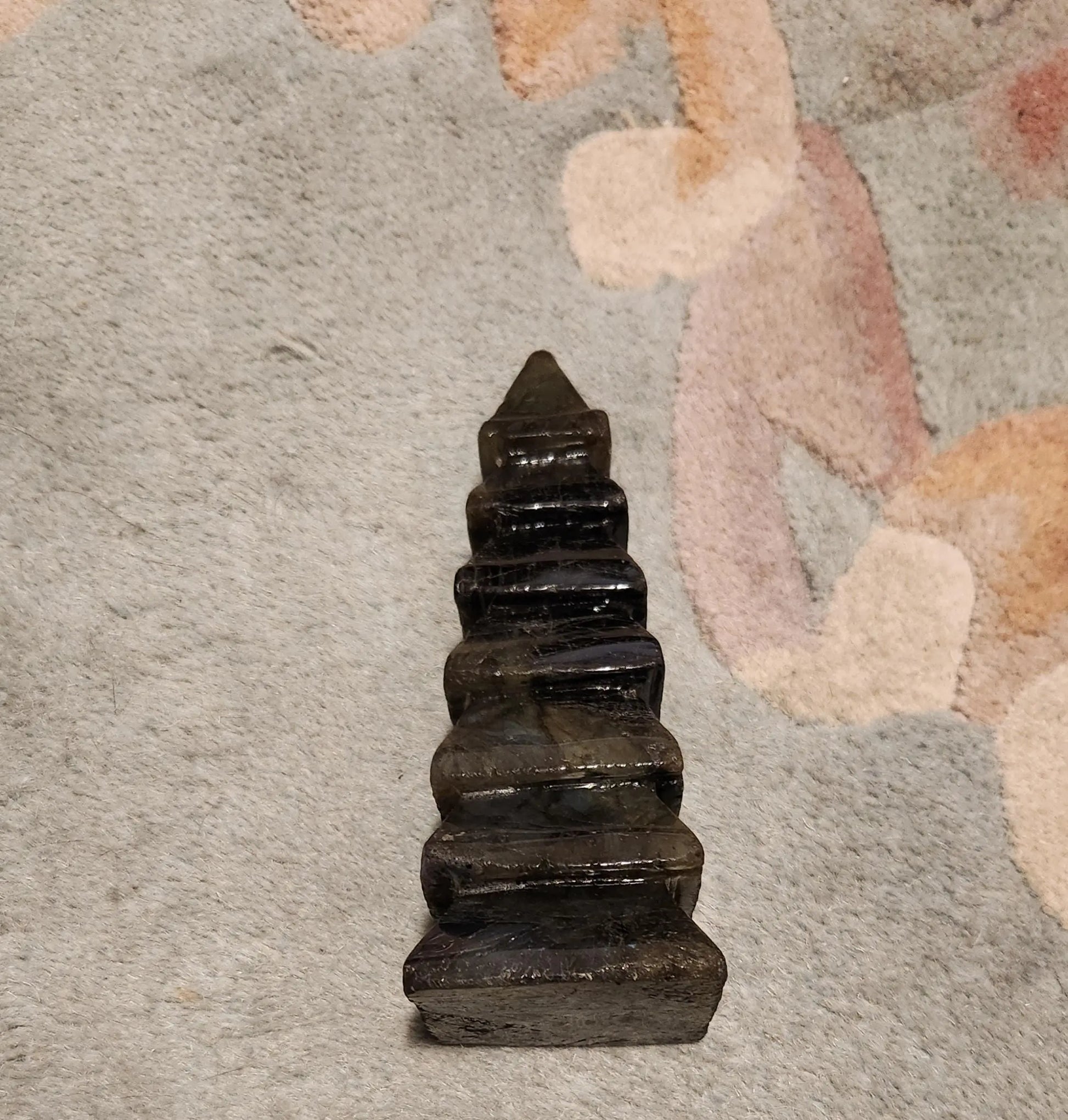 Labradorite Tower Wenchang Tower, Stepped Tower,  Feng Shui Enhancer, Good Luck, 5.4 " x 2" and 14.9OZ, Temple of Knowledge Etsy