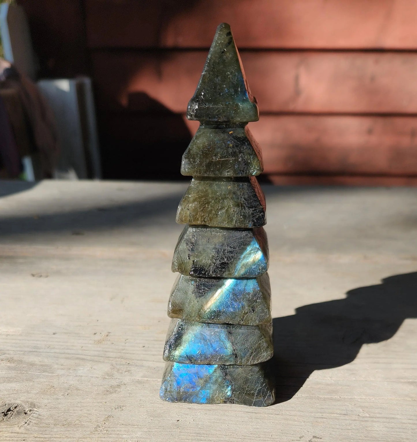 Labradorite Tower Wenchang Tower, Stepped Tower,  Feng Shui Enhancer, Good Luck, 5.4 " x 2" and 14.9OZ, Temple of Knowledge Etsy