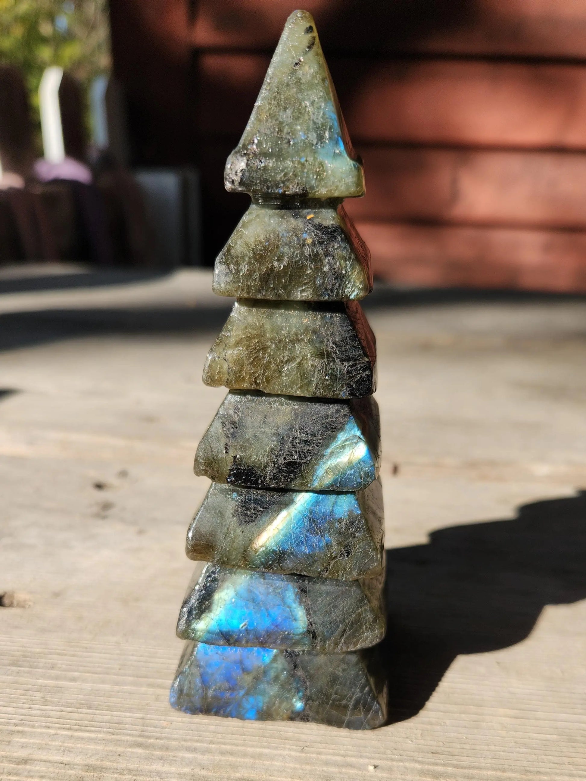 Labradorite Tower Wenchang Tower, Stepped Tower,  Feng Shui Enhancer, Good Luck, 5.4 " x 2" and 14.9OZ, Temple of Knowledge Etsy