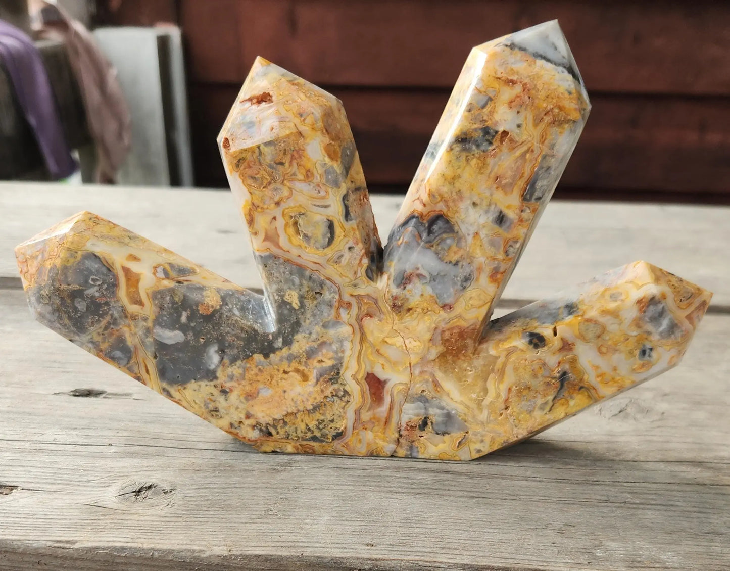 Large Quadruple Crazy Agate Tower, 8.5 " Wide and 5.5" Tall, 2LB, Kaleidoscope of Colors Patterns, Not Crazy Lace Agate Etsy