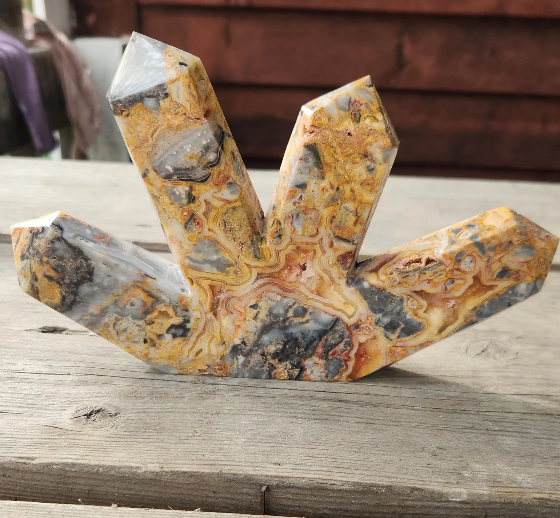 Large Quadruple Crazy Agate Tower, 8.5 " Wide and 5.5" Tall, 2LB, Kaleidoscope of Colors Patterns, Not Crazy Lace Agate Etsy
