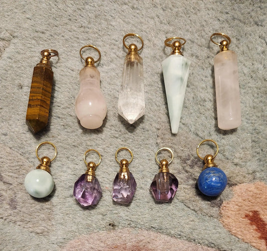 Natural Carved Crystal Perfume Bottles Pendants,  Hexon, Ball, Amethyst, Tigers eye, Clear Quartz, Rose Quartz, Essential Oil Bottles Etsy