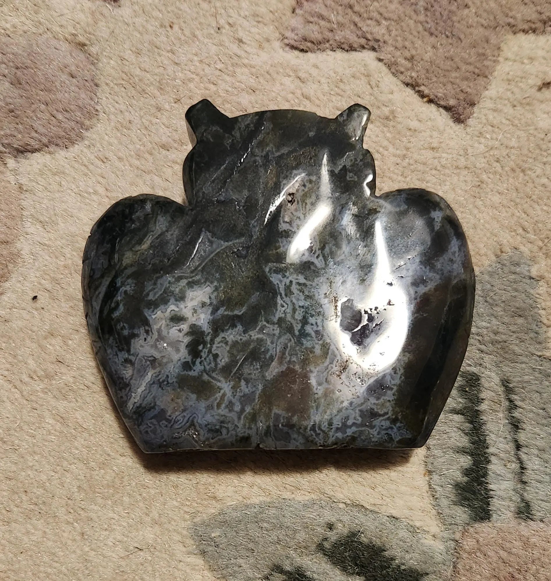 Ocean Jasper Carved Owl Figurine, Orbicular, Etsy